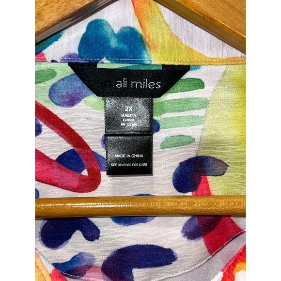 NWT Ali Miles Womens 2X Floral Watercolor Button Front Jacket Bell Sleeve - Picture 3 of 7